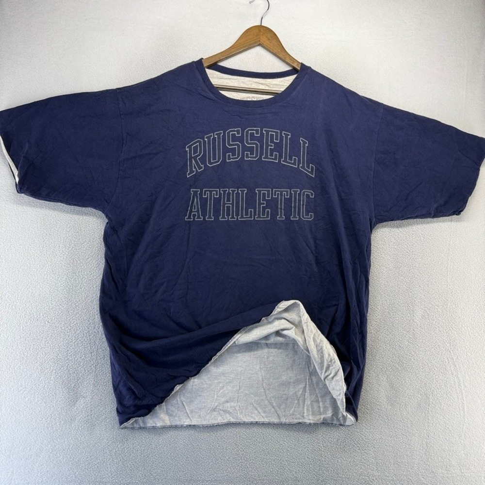 Vintage Russell Athletic Shirt Mens 2XL Blue Gray Reversible Spellout Double 90s